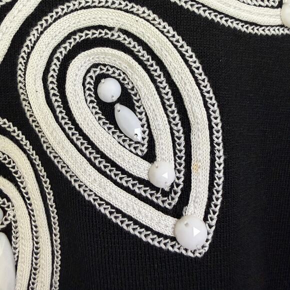Ming Wang Tunic Top Womens 2X Black White Embroidered Beaded Embelished V Neck * - Picture 10 of 10